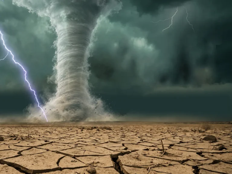 Lightning strikes across a dark storm sky
